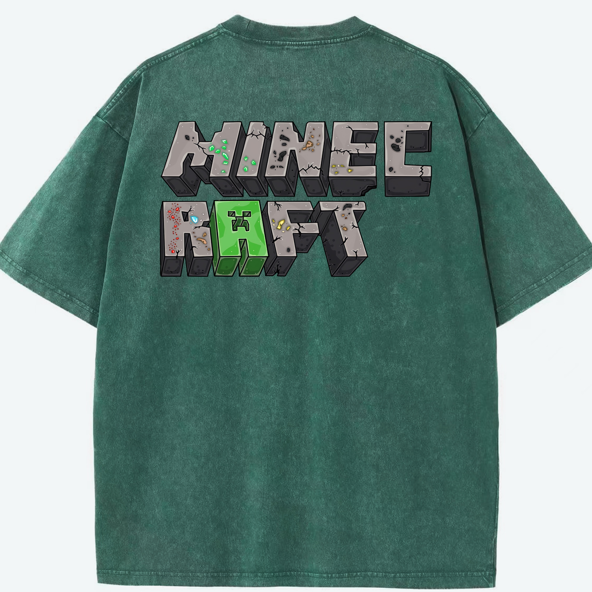 （画像用） マインクラフト ブロックの世界 Minecraft MC Block world 綿100% ヴィンテージ風 半袖Tシャツ（背面プリント）